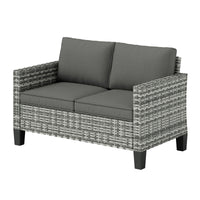 2 Seater Rattan Outdoor Sofa, Patio Couch Loveseat with Cushions and Armrests for Garden, Balcony, Dark Grey