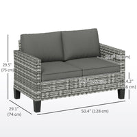2 Seater Rattan Outdoor Sofa, Patio Couch Loveseat with Cushions and Armrests for Garden, Balcony, Dark Grey