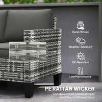 2 Seater Rattan Outdoor Sofa, Patio Couch Loveseat with Cushions and Armrests for Garden, Balcony, Dark Grey