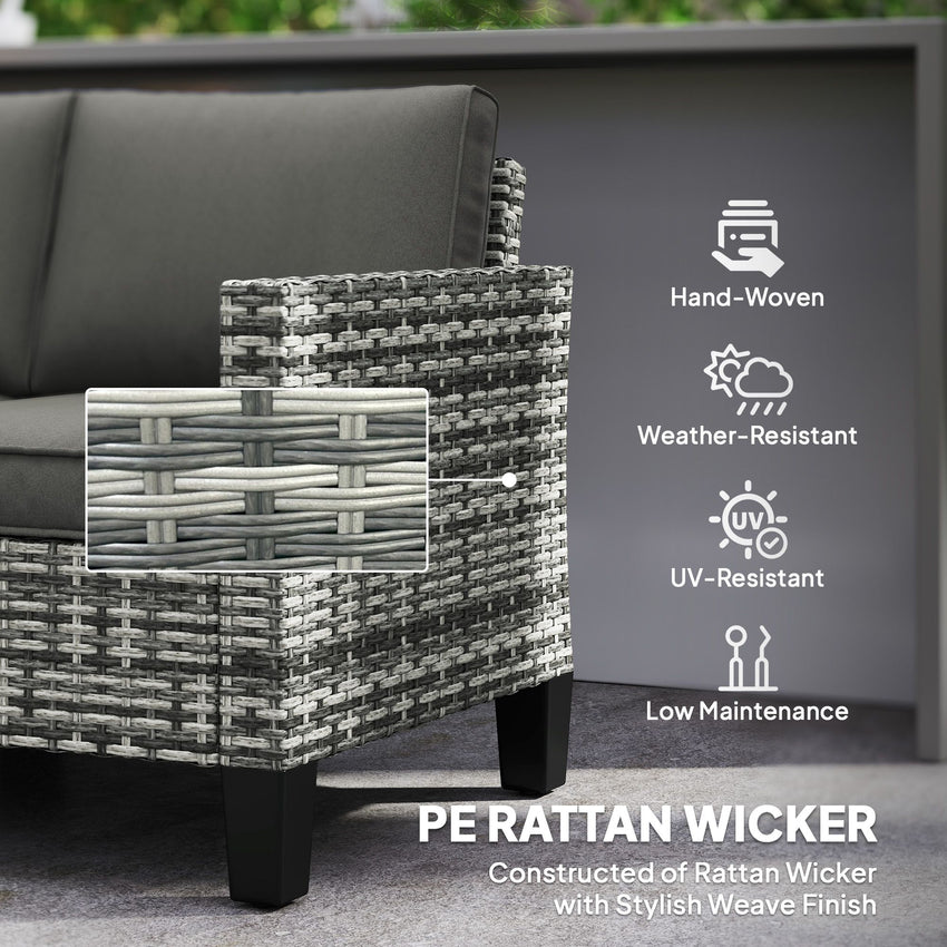 2 Seater Rattan Outdoor Sofa, Patio Couch Loveseat with Cushions and Armrests for Garden, Balcony, Dark Grey