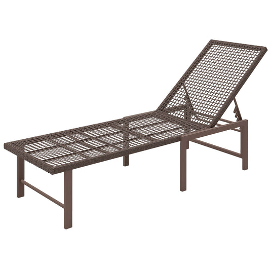 Wicker Outdoor Lounge Chair, Rattan Reclining Patio Lounger Tanning Chair with Adjustable Back, Brown