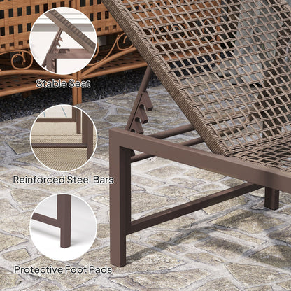 Wicker Outdoor Lounge Chair, Rattan Reclining Patio Lounger Tanning Chair with Adjustable Back, Brown