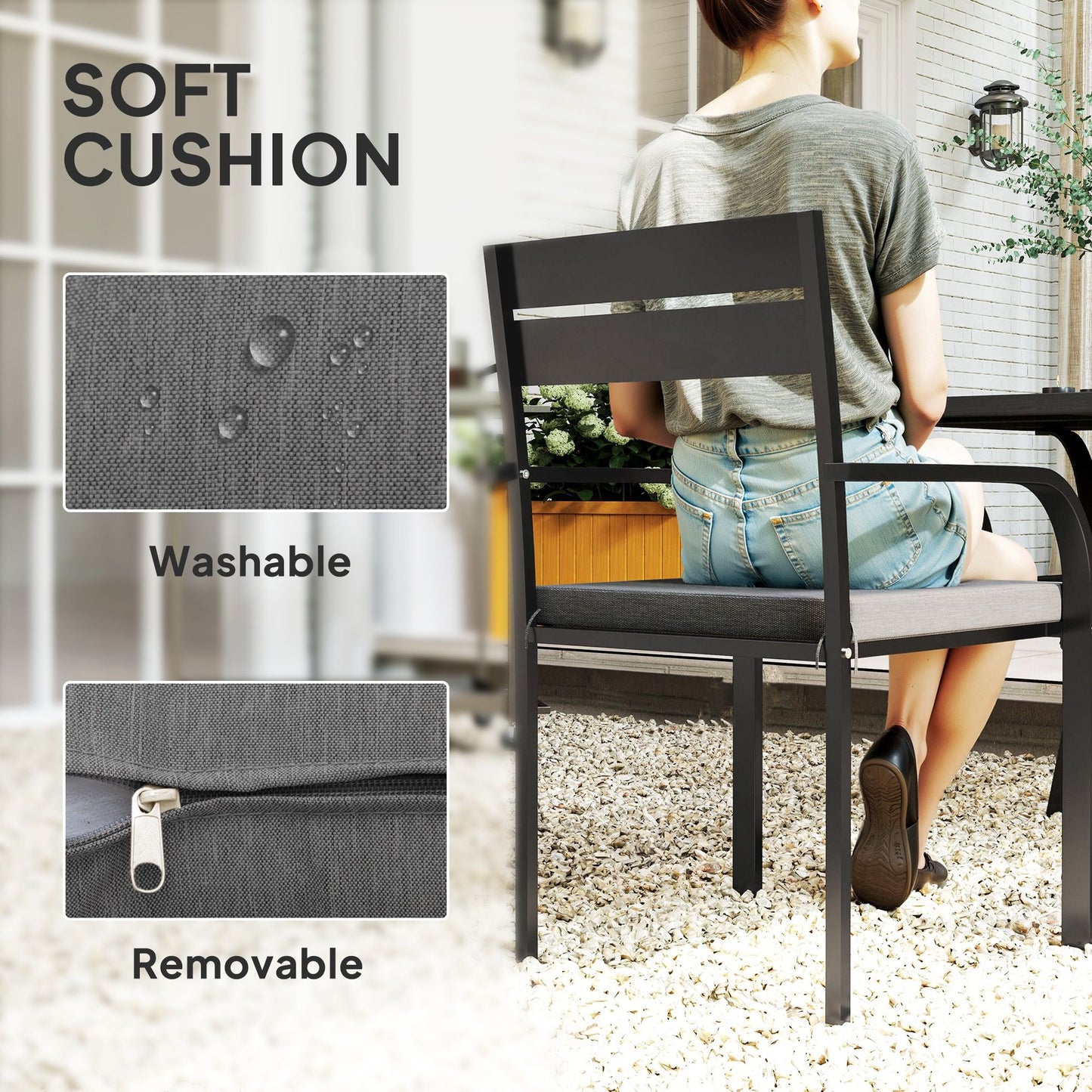 2 Piece Outdoor Dining Chairs with Aluminum Frame, Soft Cushion, for Deck, Garden, Balcony, Poolside, Grey