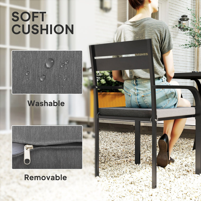 2 Piece Outdoor Dining Chairs with Aluminum Frame, Soft Cushion, for Deck, Garden, Balcony, Poolside, Grey