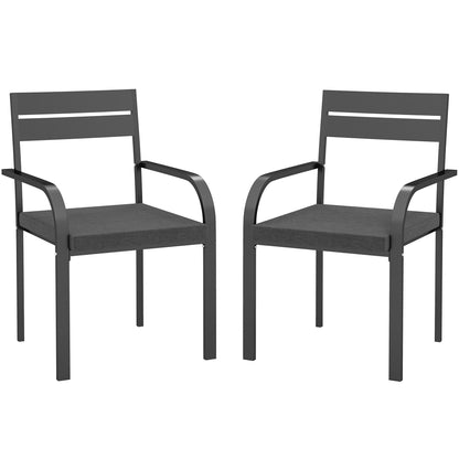 2 Piece Outdoor Dining Chairs with Aluminum Frame, Soft Cushion, for Deck, Garden, Balcony, Poolside, Grey