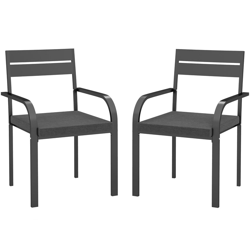 2 Piece Outdoor Dining Chairs with Aluminum Frame, Soft Cushion, for Deck, Garden, Balcony, Poolside, Grey