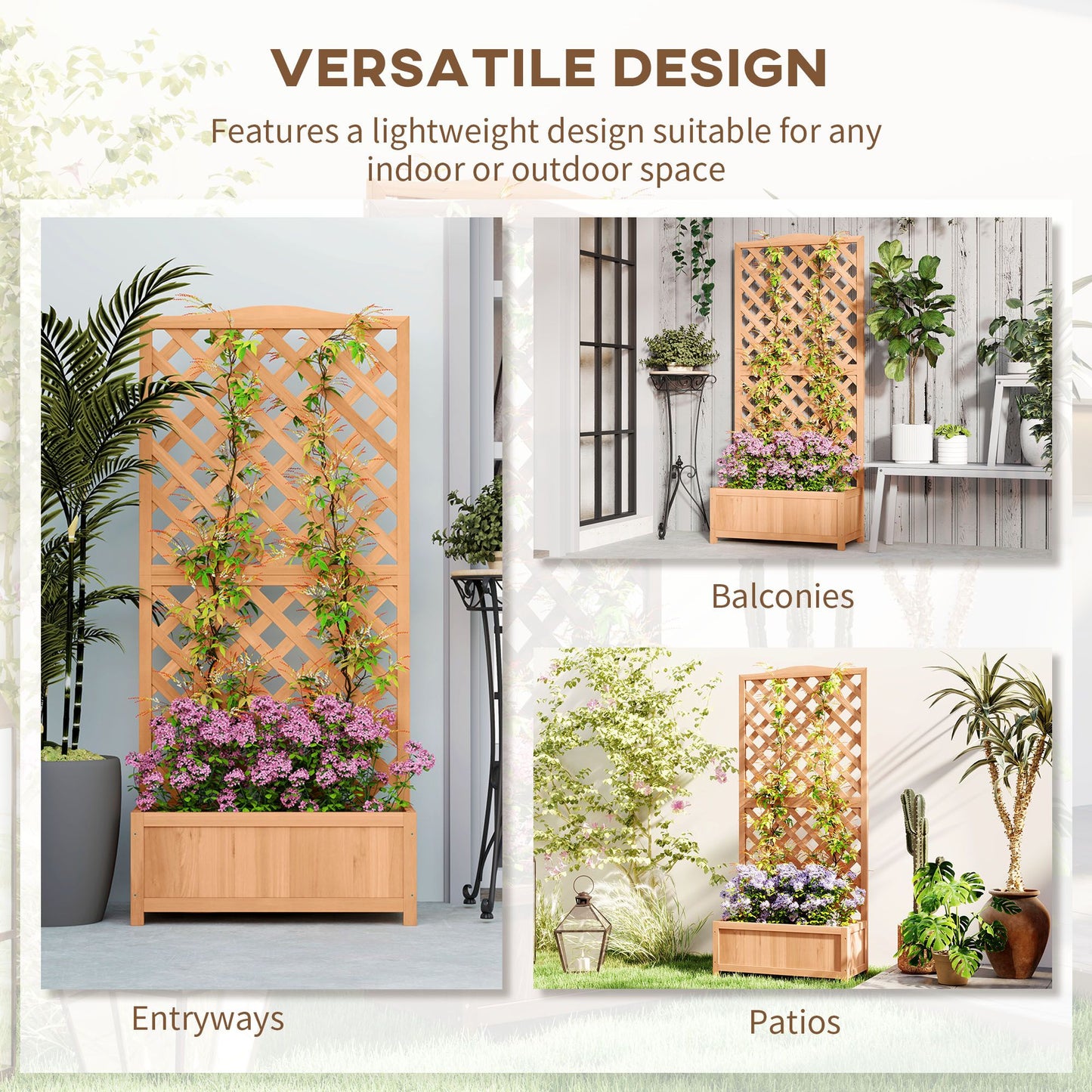 Wood Planter with Trellis for Vine Climbing, Raised Garden Bed to Grow Vegetables for Backyard, 30" x 14" x 67", Brown