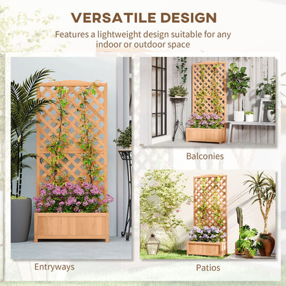 Wood Planter with Trellis for Vine Climbing, Raised Garden Bed to Grow Vegetables for Backyard, 30" x 14" x 67", Brown