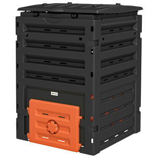 Compost Bin, Garden Composter with 80 Vents and 2 Sliding Doors, 120 Gallon (450L), Orange