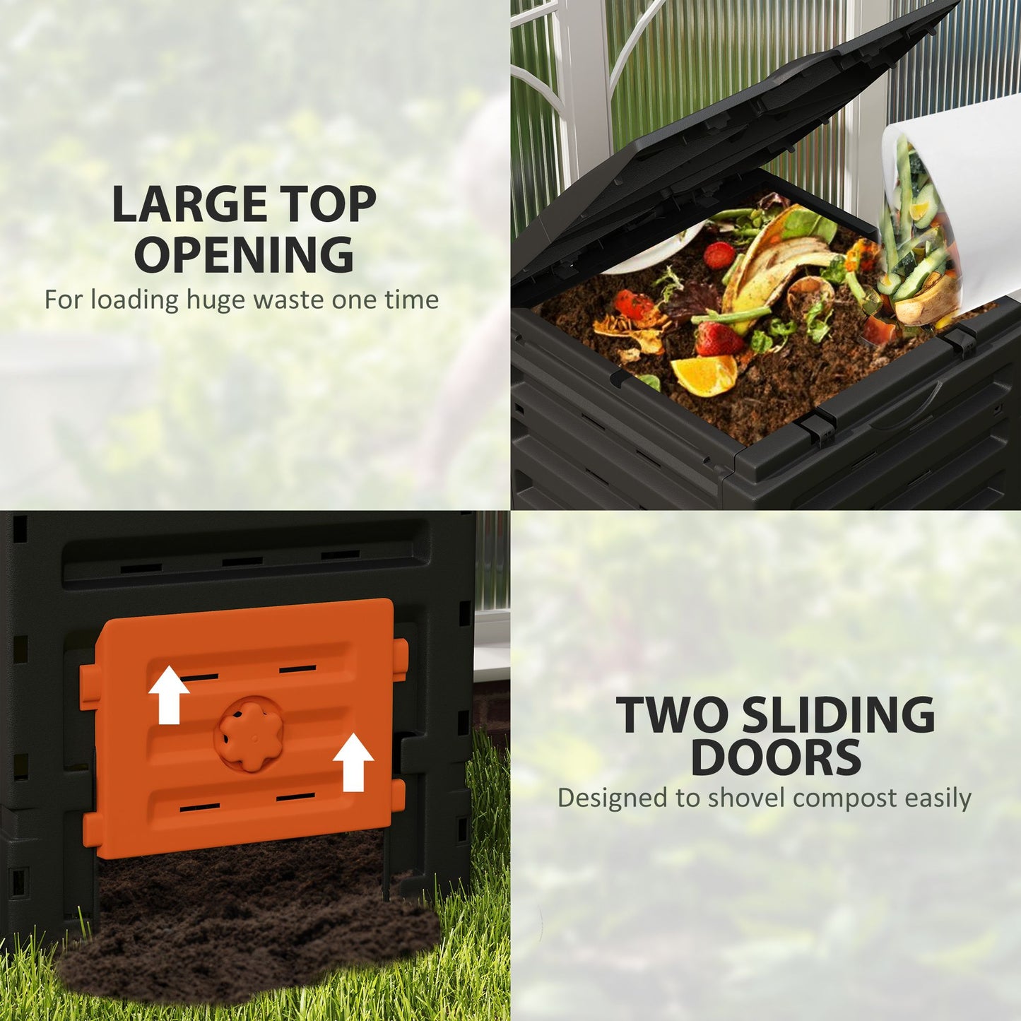 Compost Bin, Garden Composter with 80 Vents and 2 Sliding Doors, 120 Gallon (450L), Orange