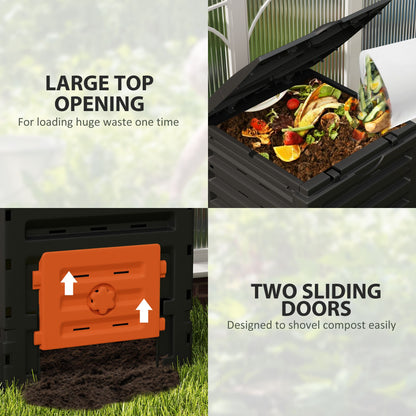 Compost Bin, Garden Composter with 80 Vents and 2 Sliding Doors, 120 Gallon (450L), Orange