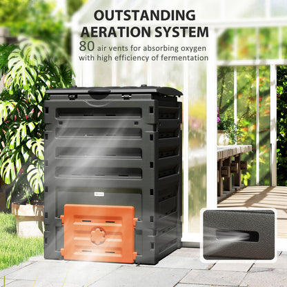 Compost Bin, Garden Composter with 80 Vents and 2 Sliding Doors, 120 Gallon (450L), Orange