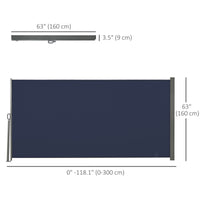 118" x 63" Outdoor Folding Privacy Screen Retractable Side Awning Patio with Resistance to UV Rays and Wind Dark Blue