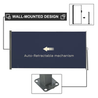 118" x 63" Outdoor Folding Privacy Screen Retractable Side Awning Patio with Resistance to UV Rays and Wind Dark Blue