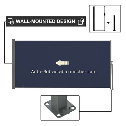 118" x 63" Outdoor Folding Privacy Screen Retractable Side Awning Patio with Resistance to UV Rays and Wind Dark Blue