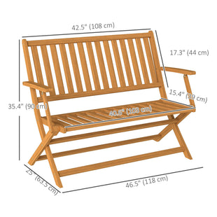 46.5" Foldable Wood Outdoor Bench with Backrest and Armrests for Outdoors, Patio, Porch, Park, Teak