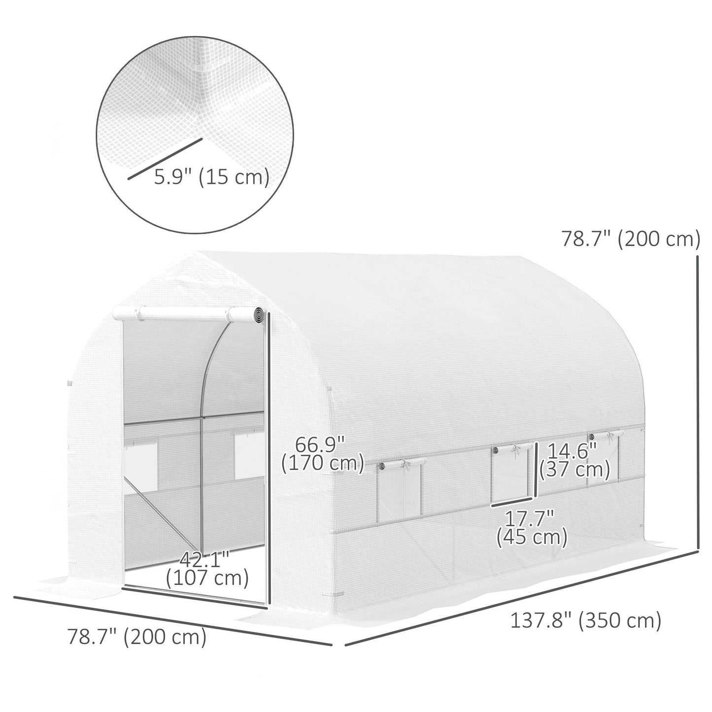 11.5' x 6.6' x 6.6' Portable Walk-In Tunnel Greenhouse Garden Warm House - White