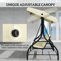 Convertible Patio Swing Bed with Canopy and Cushions, 3 Seater Porch Swing for Outdoor, Backyard, Garden, Beige