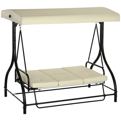 Convertible Patio Swing Bed with Canopy and Cushions, 3 Seater Porch Swing for Outdoor, Backyard, Garden, Beige