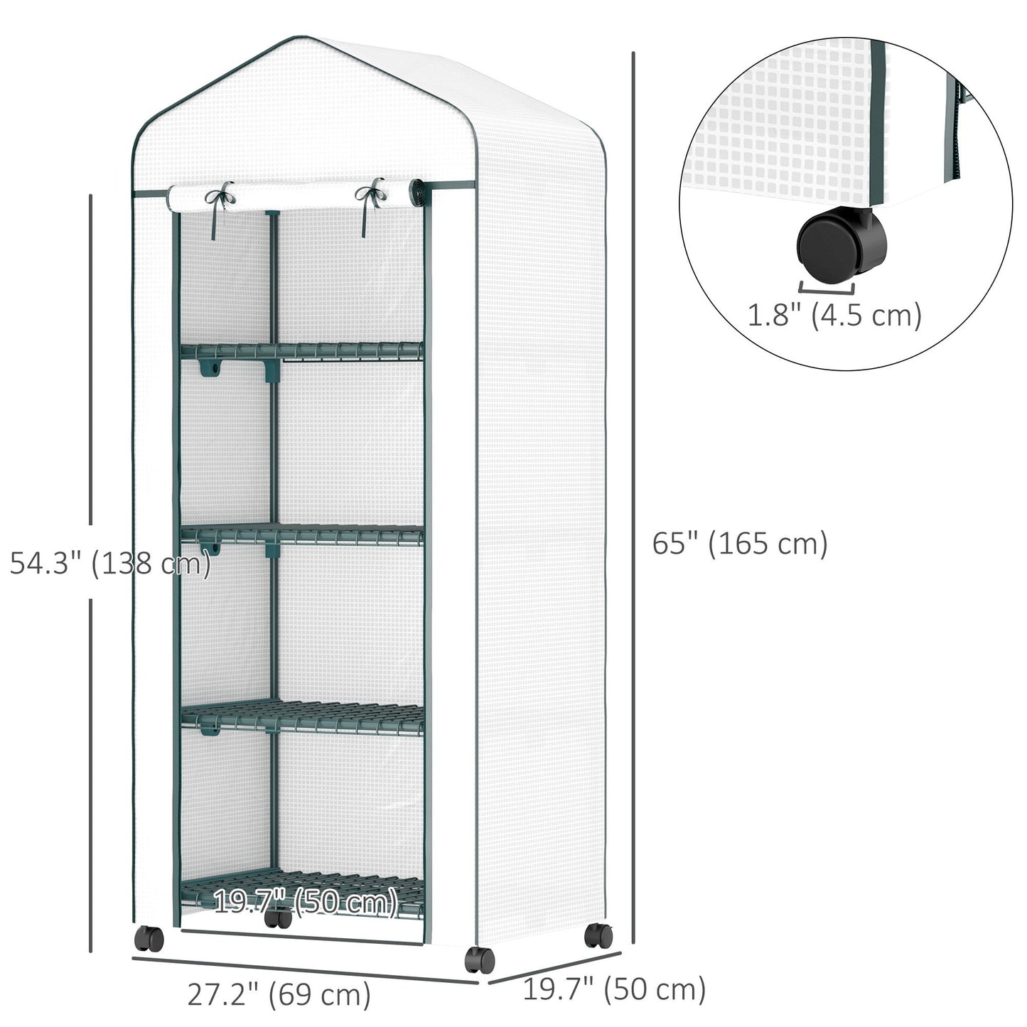 Portable Greenhouse, Outdoor Hot House Plant Flower Greenhouse with 4 Tier Shelves, PE Cover, White