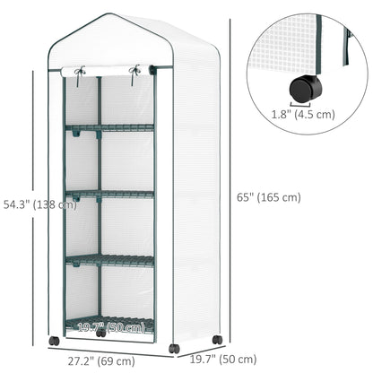 Portable Greenhouse, Outdoor Hot House Plant Flower Greenhouse with 4 Tier Shelves, PE Cover, White