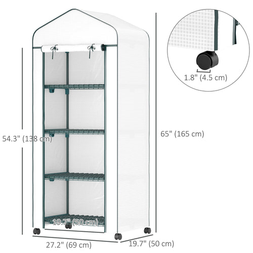 Portable Greenhouse, Outdoor Hot House Plant Flower Greenhouse with 4 Tier Shelves, PE Cover, White