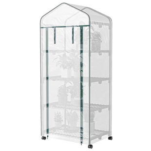 Portable Greenhouse, Outdoor Hot House Plant Flower Greenhouse with 4 Tier Shelves, PE Cover, White