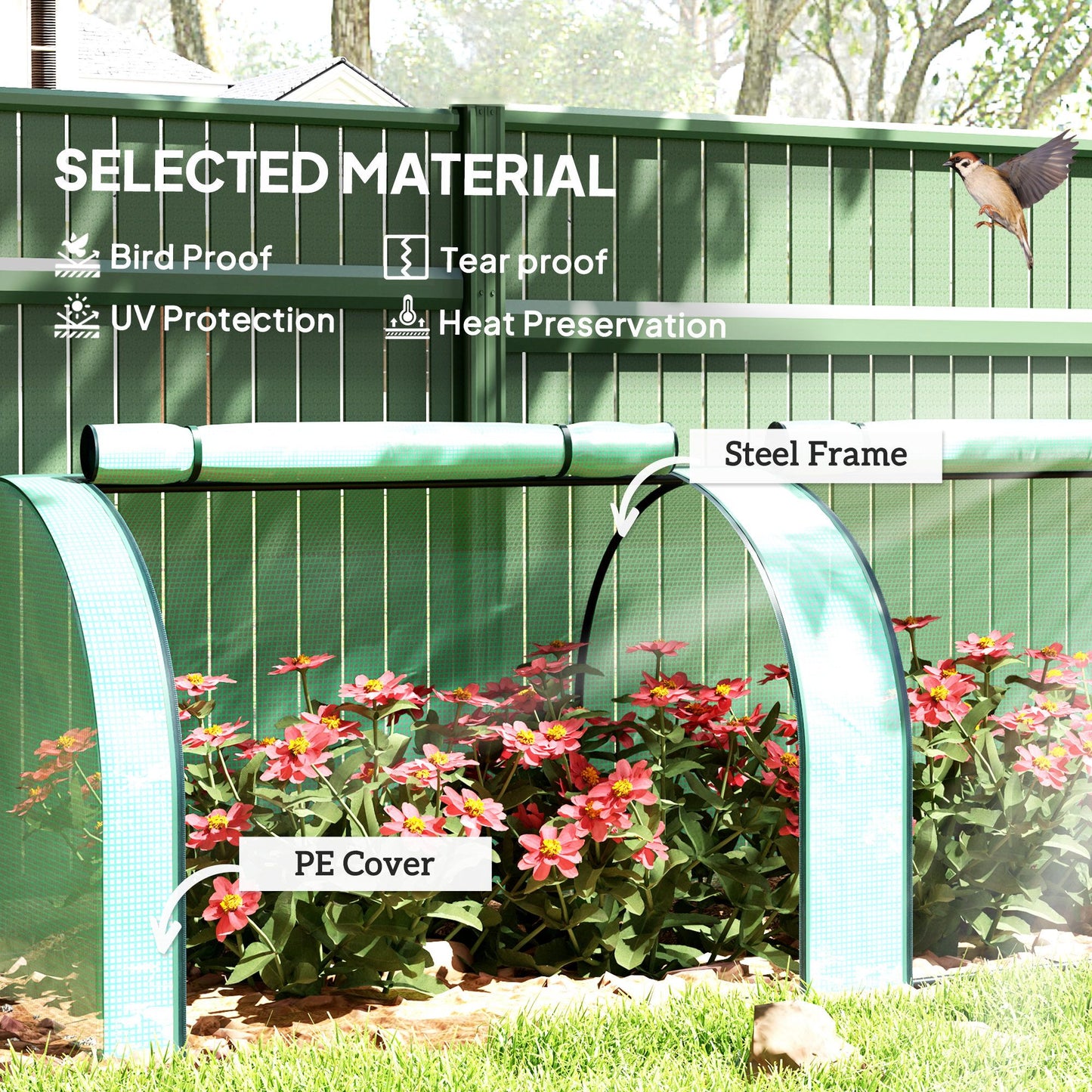 Mini Tunnel Greenhouse with PE Cover Garden Green Grow Shed with Steel Frame Zipped Doors, Green