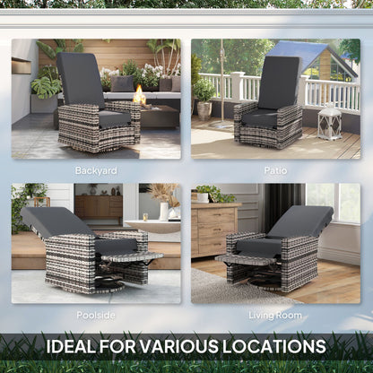 Outdoor Rattan Wicker Lounge Chair with Footrest & Soft Cushion for Patio, Garden, Backyard, Grey