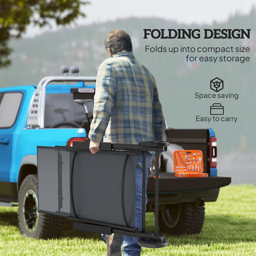 Outdoor Lounge Chair, 5-Level Adjustable Folding Chaise Chair with 2 Wheels for Backyard, Beach, Poolside, Grey