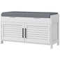 Entryway Bench with Cushion, Hidden Storage, Adjustable Shelves and Shutter Doors, 35.4" Shoe Bench, White