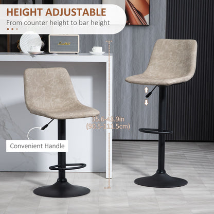 Adjustable Counter Height Bar Stools Set of 2, 360° Swivel Kitchen Counter Stools With Backs, Vintage Leather, Beige