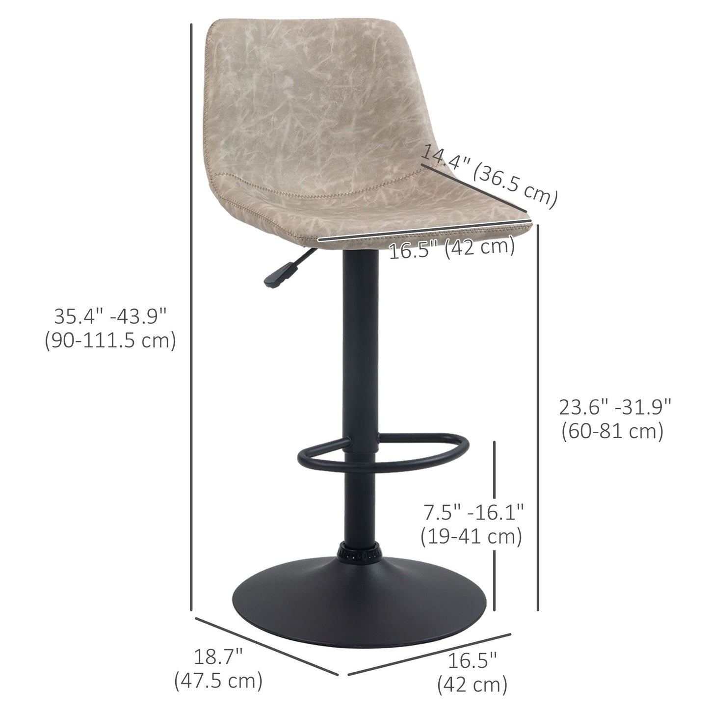 Adjustable Counter Height Bar Stools Set of 2, 360° Swivel Kitchen Counter Stools With Backs, Vintage Leather, Beige
