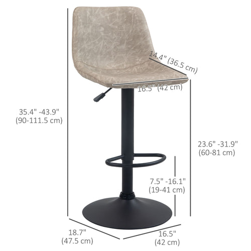 Adjustable Counter Height Bar Stools Set of 2, 360° Swivel Kitchen Counter Stools With Backs, Vintage Leather, Beige
