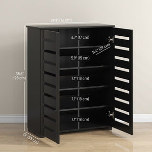 Shoe Storage Cabinet, Shoe Cabinet with 2 Slatted Doors for 15 Pairs of Shoes, Black
