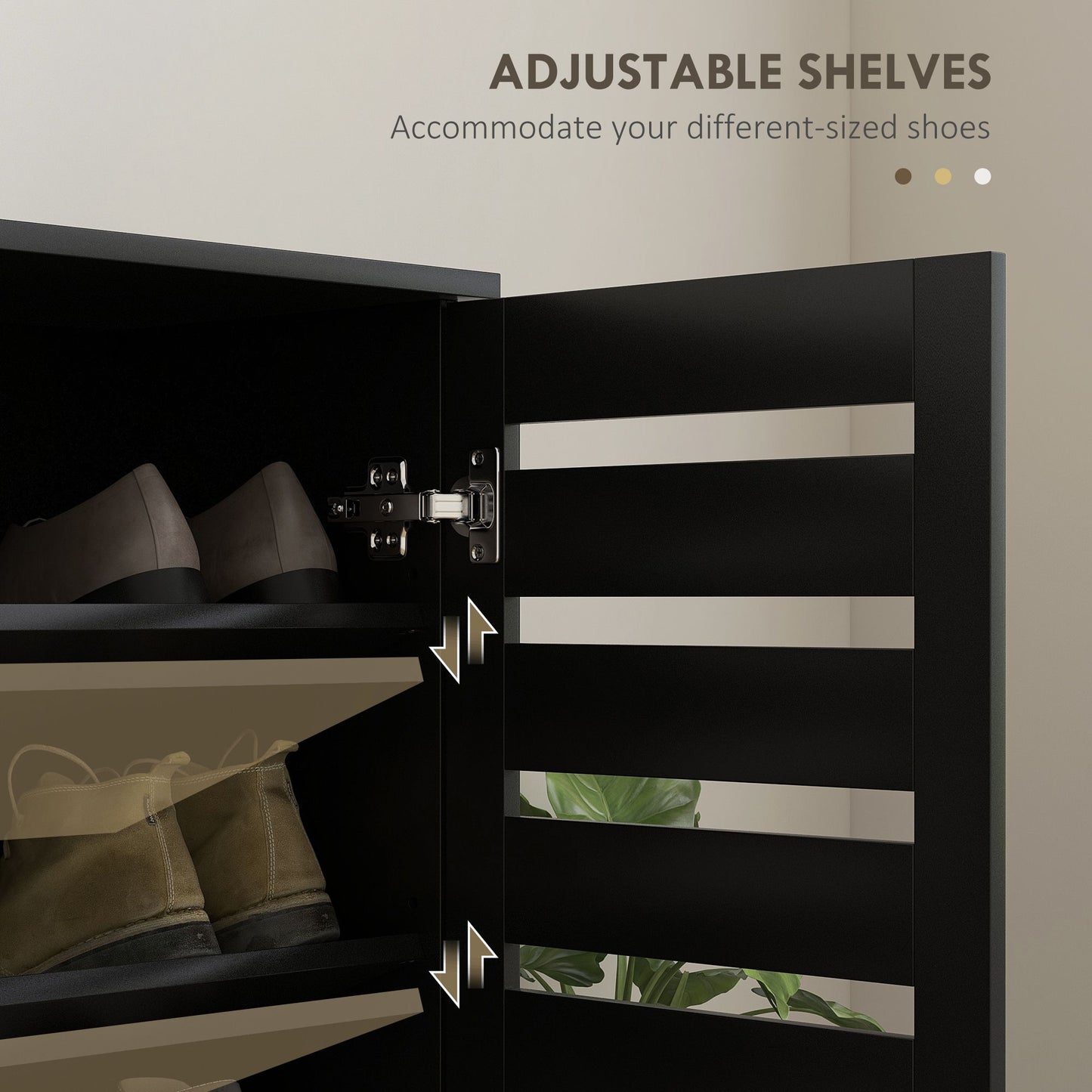 Shoe Storage Cabinet, Shoe Cabinet with 2 Slatted Doors for 15 Pairs of Shoes, Black