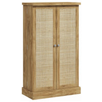 41" Rattan Kitchen Storage Cabinet, Food Pantry Cabinet with 5-Tier Shelf 12 Spice Racks Adjustable Shelves Natural
