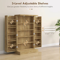 41" Rattan Kitchen Storage Cabinet, Food Pantry Cabinet with 5-Tier Shelf 12 Spice Racks Adjustable Shelves Natural