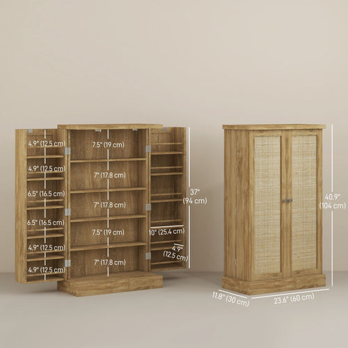 41" Rattan Kitchen Storage Cabinet, Food Pantry Cabinet with 5-Tier Shelf 12 Spice Racks Adjustable Shelves Natural