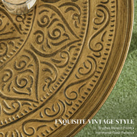 Vintage Coffee Table for Living Room, 24" Round Center Table with Hammered Tray Top and Metal Frame, Gold