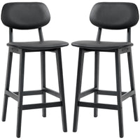 Bar Stools Set of 2, PU Leather Counter Height Barstools, Bar Chairs with Footrest and Solid Wood Legs, Black