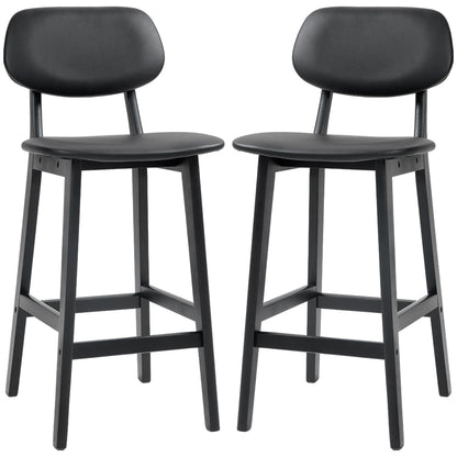 Bar Stools Set of 2, PU Leather Counter Height Barstools, Bar Chairs with Footrest and Solid Wood Legs, Black
