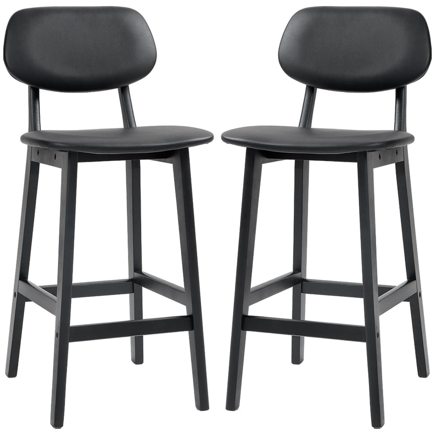 Bar Stools Set of 2, PU Leather Counter Height Barstools, Bar Chairs with Footrest and Solid Wood Legs, Black
