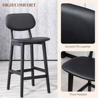 Bar Stools Set of 2, PU Leather Counter Height Barstools, Bar Chairs with Footrest and Solid Wood Legs, Black