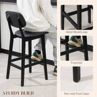 Bar Stools Set of 2, PU Leather Counter Height Barstools, Bar Chairs with Footrest and Solid Wood Legs, Black