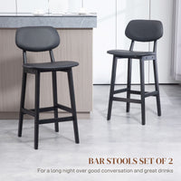Bar Stools Set of 2, PU Leather Counter Height Barstools, Bar Chairs with Footrest and Solid Wood Legs, Black