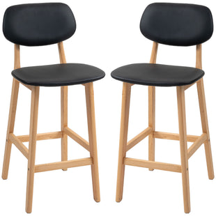 Bar Stools Set of 2, PU Leather Counter Height Barstools, Bar Chairs with Footrest, Solid Wood Legs, Natural and Black