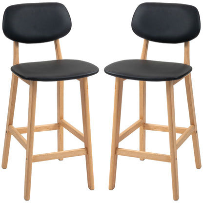 Bar Stools Set of 2, PU Leather Counter Height Barstools, Bar Chairs with Footrest, Solid Wood Legs, Natural and Black