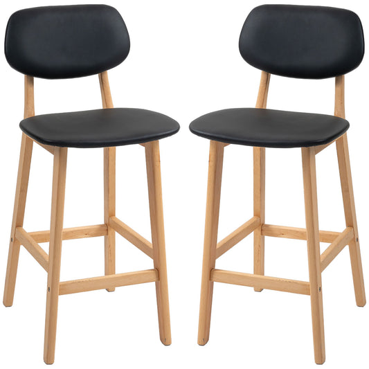 Bar Stools Set of 2, PU Leather Counter Height Barstools, Bar Chairs with Footrest, Solid Wood Legs, Natural and Black