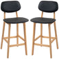 Bar Stools Set of 2, PU Leather Counter Height Barstools, Bar Chairs with Footrest, Solid Wood Legs, Natural and Black